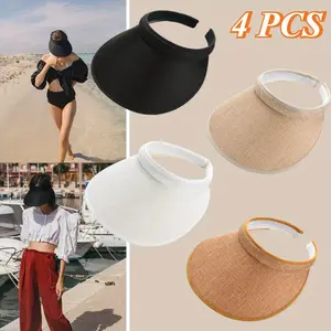 Set Of 4 Sun Visor Hats Women Wide Summer UV Protection Beach Cap Hat Golf Visor with Clip