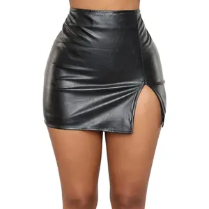 OUTDOOR Women's Faux Leather Skirt High Waist Side Split PU Bodycon Pencil Skirt Clubwear