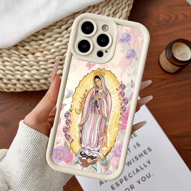 Slim Flower-Print Our Lady Art Silicone Smartphone Casing - 1.2mm, Anti-Fall, Shockproof Accessory with Screen Protection for iPhone X, XR, XS, XS Max, 11-17 Pro Max Devices
