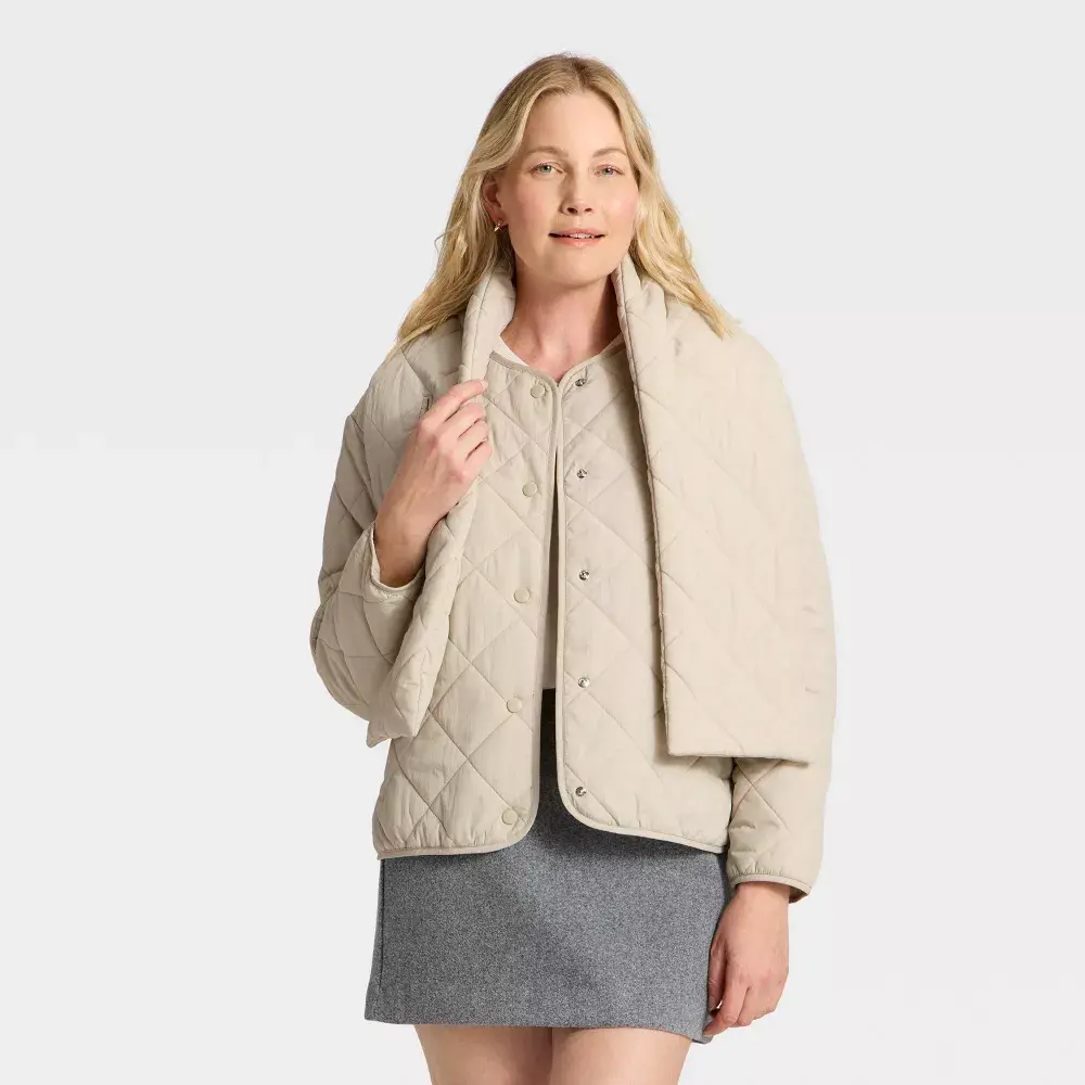 Women's Quilted Scarf Jacket - A New Day Women's Quilted Scarf Jacket - A New Day