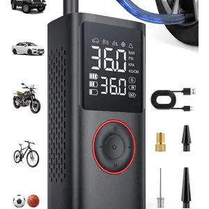 Tire Inflator Portable Air Compressor, 150 PSI Cordless Bike Pump, Air Pump for Auto, Motorcycle, Bicycle, Balls with Pressure Gauge, LED Light & Car Accessories, Black, Standard Capacity