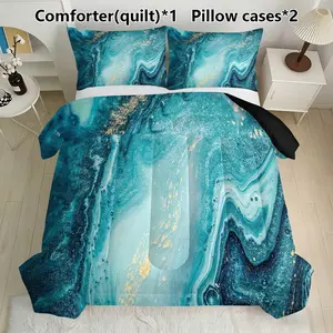 & Fluid Marble Bedding Set, Includes 1 Comforter & 2 Pillowcases, Luxurious Ocean Theme Design