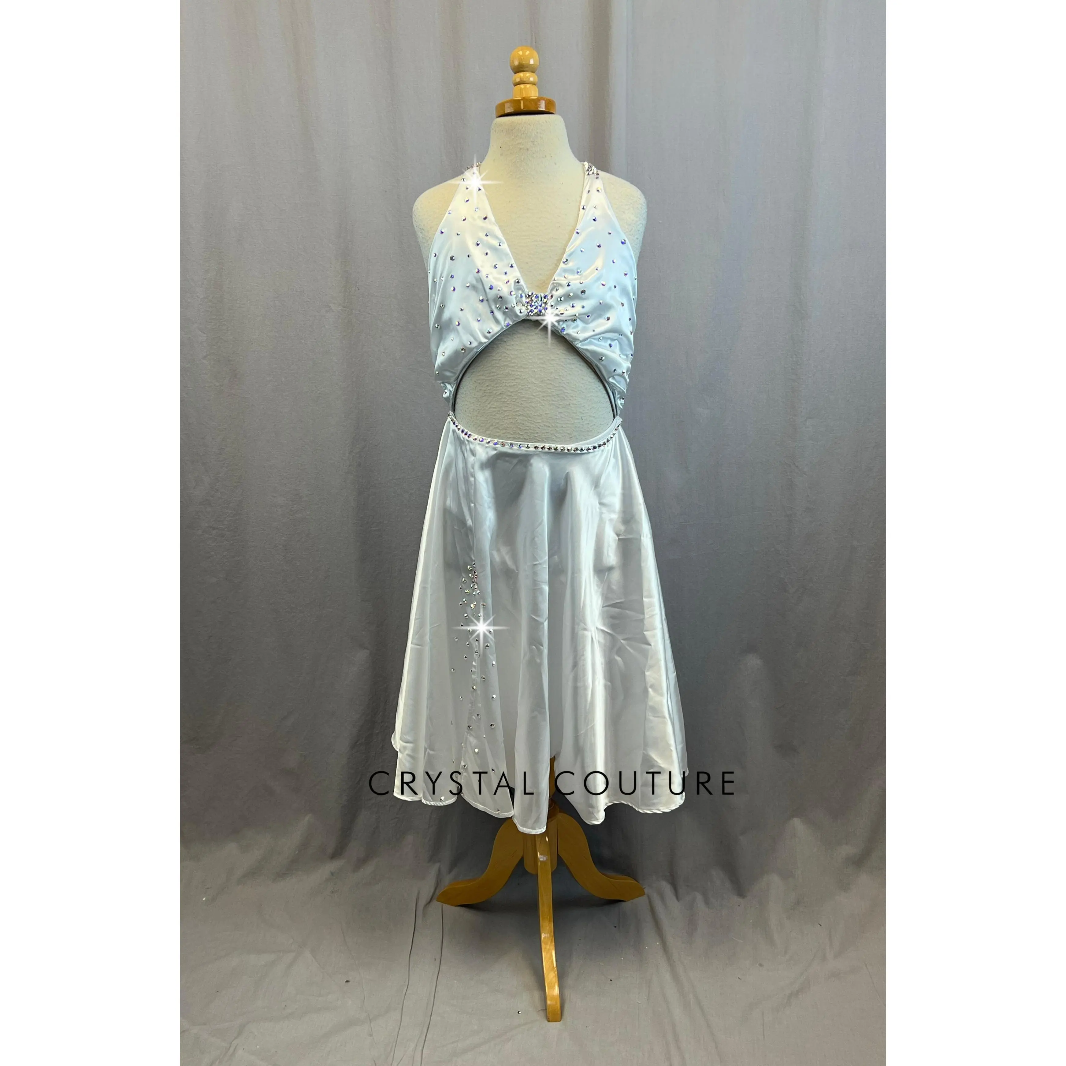 Custom White Satin Marilyn Monroe Style Dress with Rhinestones