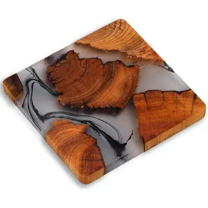 Wooden Coasters Set, Epoxy Coasters, Modern Coasters with Holder, Cedar Wood Coaster (6, No Holder) Avocrafts