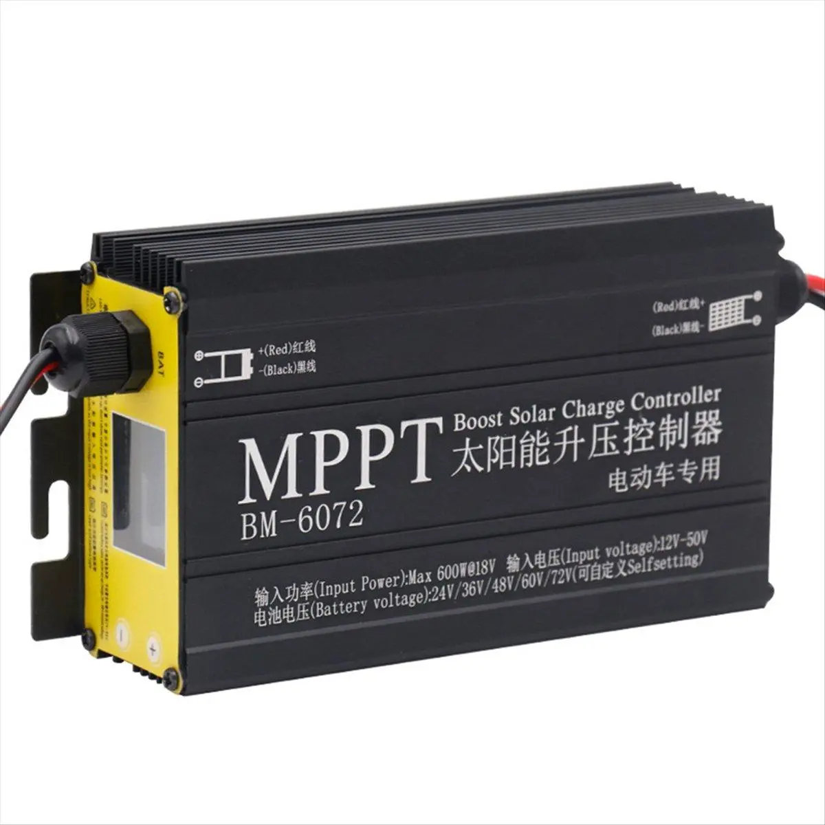BM-6072 600W MPPT Boost Solar Charge Controller with LCD Display, Child Lock Function, Custom Battery Charging - 12-50V Input, Compatible with 24V, 36V, 48V, 60V, 72V Battery Systems, 200W & Above Solar Panels, 200 W & Above, 600W Max, Metal Body