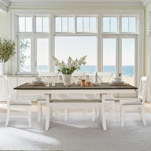 Dyfun Extendable Solid Wood Dining  Table(66"-94")-Fits up to 8, Farmhouse Style Rectangular Table For Kitchen, Living Room