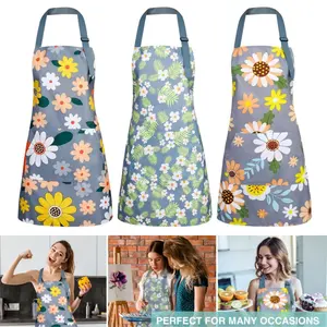 3Pcs Floral Print Apron with Large Storage Pocket - Adjustable, Easy to Clean, Perfect for Cooking, Gardening & Household Chores, Durable Polyester, Cooking Apron Kitchen Supplies - Home Improvement.