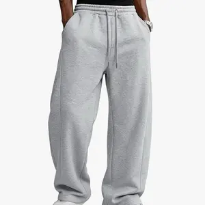 Men’s Baggy Fleece Sweatpants White Wide Leg Loose Fit Drawstring Lounge Pants with Pockets