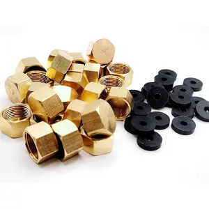 Pack of 25 Brass 3/8'' Compression Cap Fitting for Sink Shut Off Angle Stop Water Line Valve with Sealing Rubber Gasket Washer
