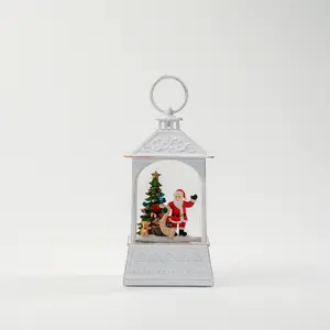 "White Vintage Santa Lantern with LED Light - Rustic Christmas Decor for Home, Table & Holiday Gift | Festive Xmas Centerpiece" artificial christmas Metal Decoration Ornaments