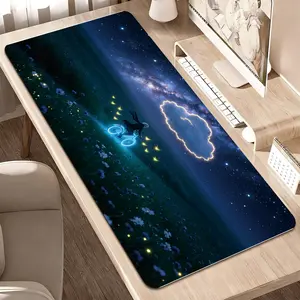 Premium Night Sky Cyclist Under Glowing Cloud Illustration High Quality Mouse PadModern Office Gaming Comfort ExperienceNon Slip Durable For Daily Work And Play 40*80 Size.