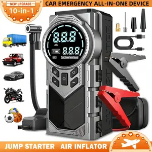 8000A Car Battery Repair Kit, Car tool kit, including 12/24V battery booster starter, 180 PSI air compressor, 8000mAh battery pack, tire pressure monitor, intelligent jumper connector and inflation accessories, emergency rescue equipment