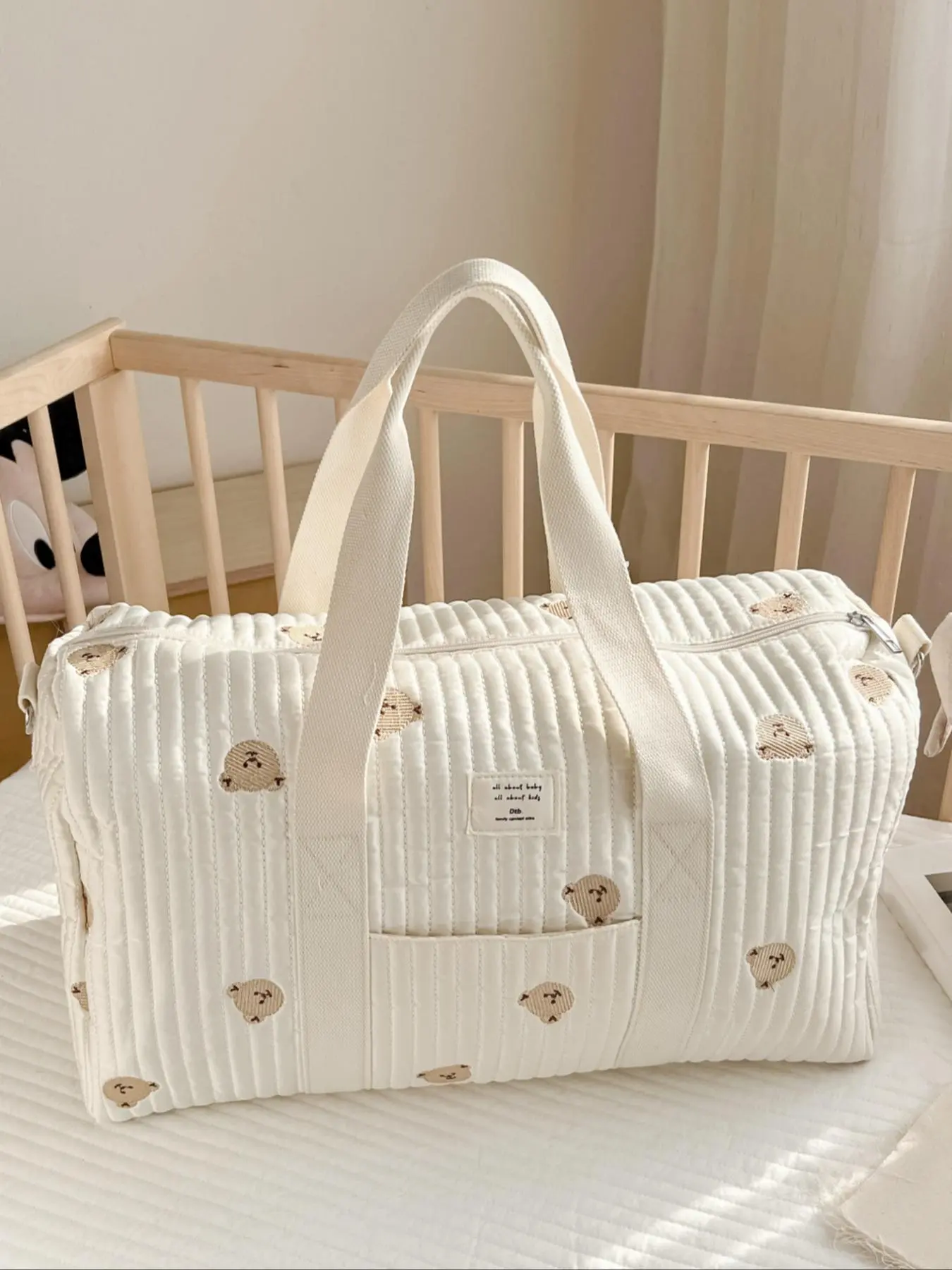 Cute Bear Pattern Handbag, Casual Trendy Purses, Large Capacity Zipper Bag with Removable Strap, Daily Convenient Practical Short-distance Travel Bag, Casual Commuter Bag, Casual Commuting Handbag