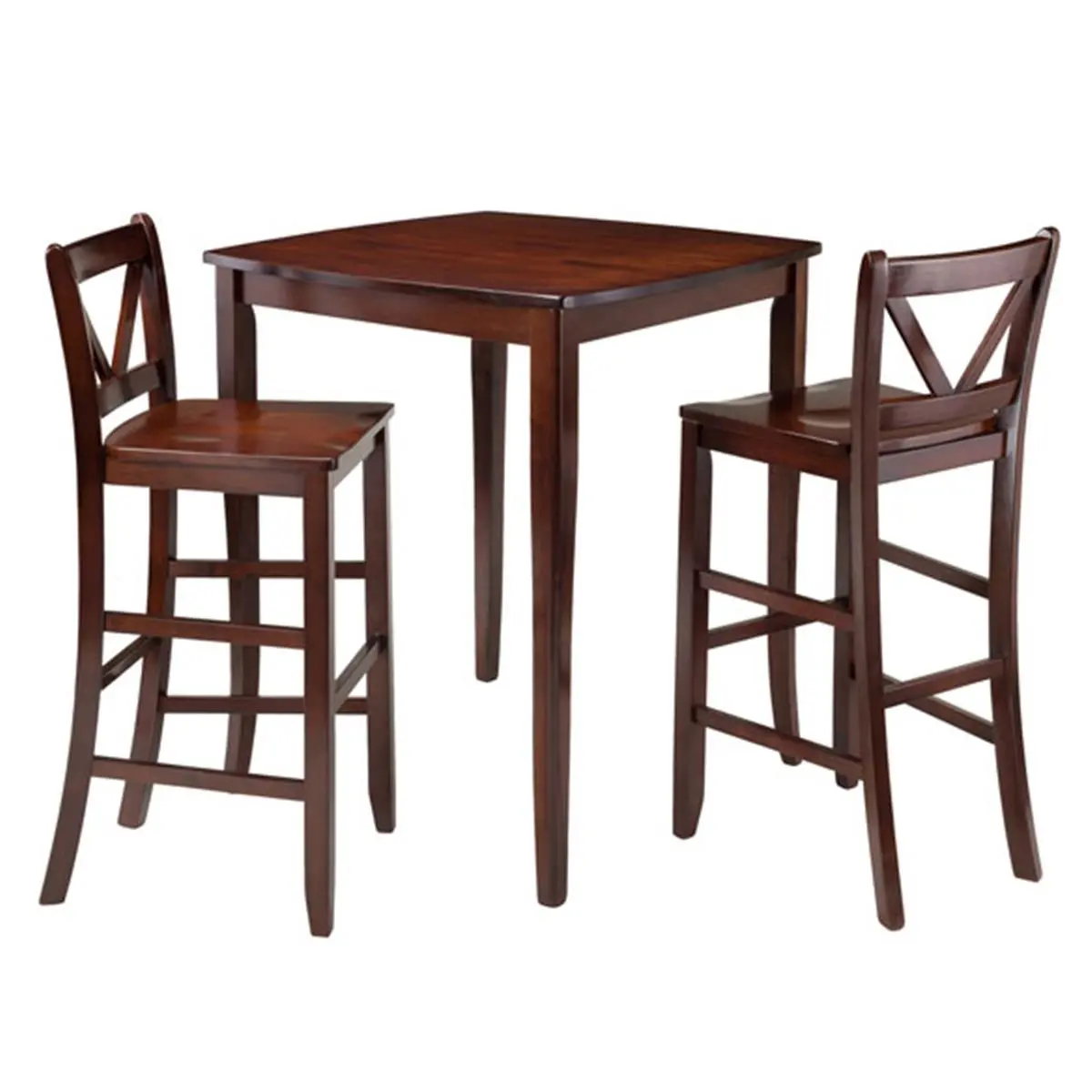 212 MAIN 3-Piece Solid Wood Walnut Indoor Dining Set - Inglewood High Table with Drop Leaves, 2 Bar V-Back Chairs, 38.9x33.86x33.86 in., Chair