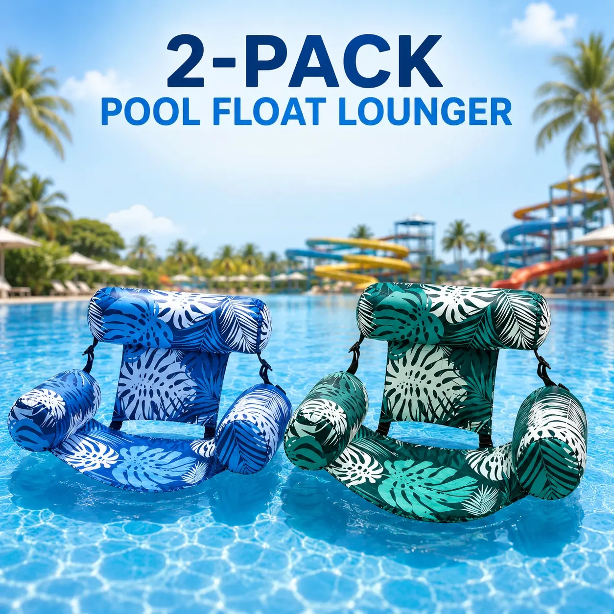 2 Pack Lakeside Floating Hammock Seat for Adults, Inflatable Pool Lounger with Comfort Curved Back, Compact Mesh Water Raft for Beach Gatherings, Pool Relaxation and Outdoor Summer Getaway