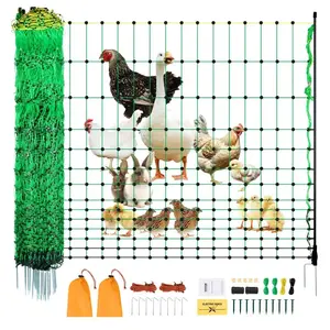 Electric Fence Netting, 48" H x 100' L, PE Net Fencing Kit with Posts & Double-Spiked Stakes, Utility Portable Mesh for Chickens, Ducks, Geese, Rabbits, Used in Backyards, Farms, and Ranches