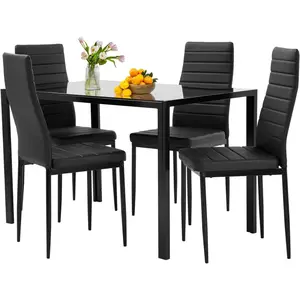 Dining Table Set Glass Dining Room Table Set for Small Spaces Kitchen Table and Chairs for 4 Table with Chairs Home Furniture Rectangular Modern (Black Glass) dinner table din