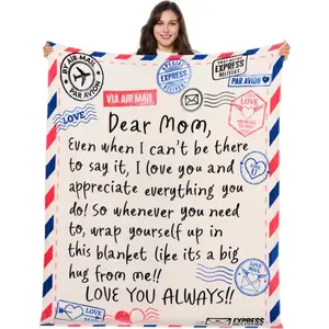 For Mother's Day Air Mail "Dear Mom" Big Hug Blanket Vintage Postcard Style Soft Throw Blanket Best I Love You Gift for Mom from Daughter Son Soft Flannel Throw Blanket Presents for Mother's Day,summervibes