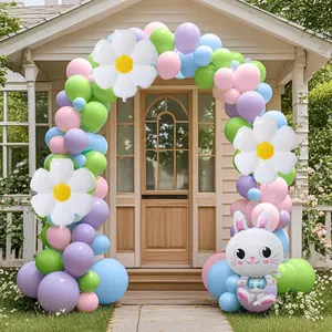 130 pieces, Spring Party Balloon Arch Set, latex balloons, aluminum foil balloons with flowers and Easter bunnies, suitable for Easter, birthdays, baptisms, gender Revelations, balls, spring parties, picnic decorations, Universa