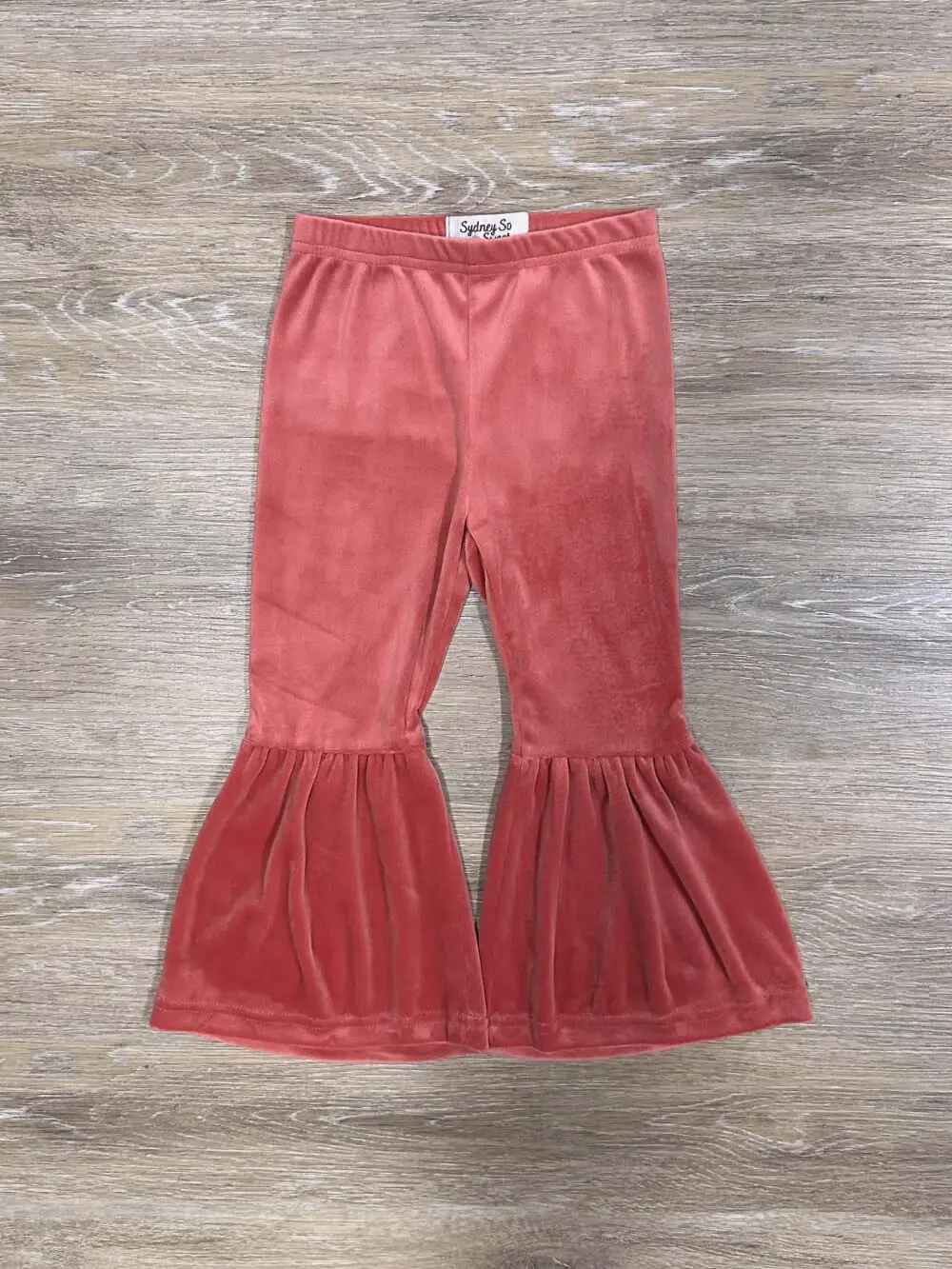 Dusty Rose Pink Girls or Toddler Size Velvet Bell Bottoms Elastic Waist Pants