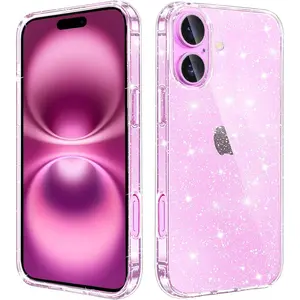 Compatible with iPhone 16 Case Clear Glitter, Sparkle Soft TPU Transparent Shockproof Women Girls Slim Bling Sparkly Bumper Cover Phone Case for iPhone 16 6.1-Inch