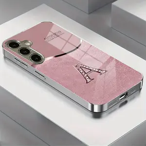 Flash a Letter Pattern Electroplated Glass Phone Case Smartphone for Samsung S25-S20, Note20-Note10, Stylish Anti-Dirt Trendy Aesthetic Design