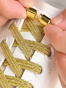 Elastic Non-Slip Shoe Laces, and Silver Color Fashion Shoelaces, Suitable for Casual Shoes and Sports Shoes, 1 Pair
