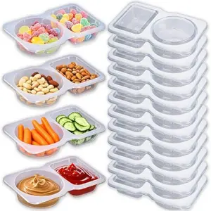 12Pcs Snack Pack Containers, Double Compartment Condiment Containers with Lids, Reusable Small Sauce Dipping Containers, Grab and Go Snack Containers, Disposable Snack Box Container for Kids Adults