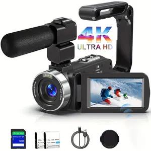 4K Camcorder Video Camera Ultra HD 80MP Vlogging Camera for YouTube 18X Digital Zoom Recorder IR Night Version 3.0" IPS HD Screen With Handheld Stabilizer, Microphone,  32GB SD Card