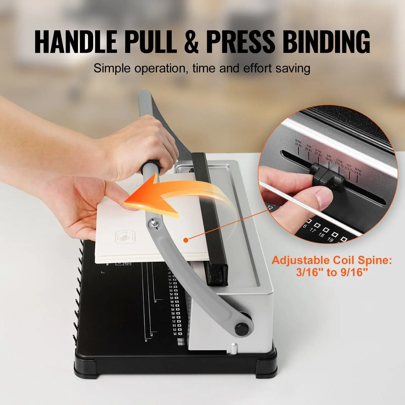 Spring new arrivals Coil Spiral Binding Machine, Manual Book Maker 34-Holes Binding 120 Sheets, Punch Binder with Adjustable 3/16" - 9/16" Coil Binding Spines and Side Margin, for Letter Size, A4, A5