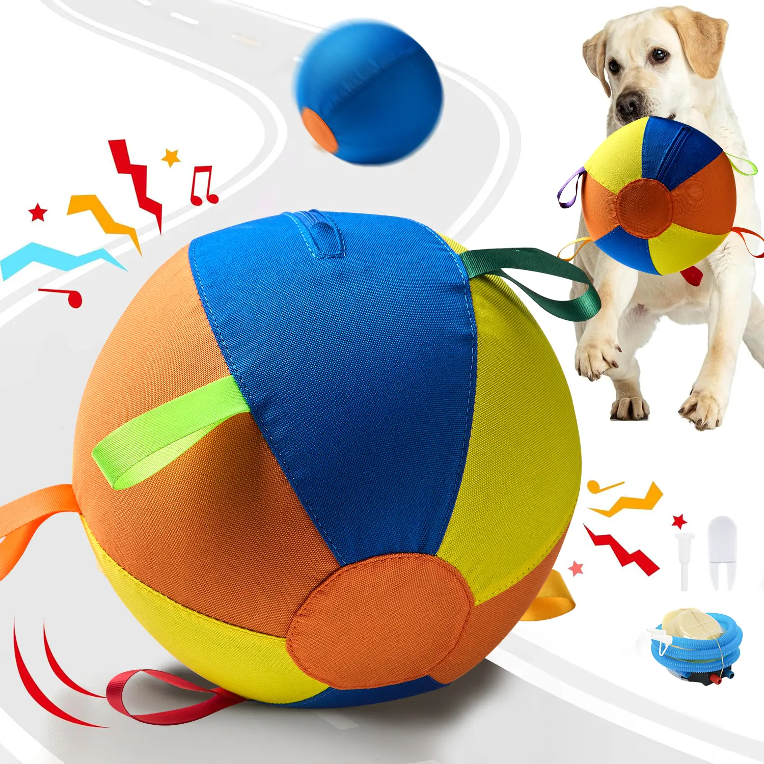 Inflatable Dog Ball Giant Outdoor Fetch & Kick Toy Durable PVC/Poly for Big Small Dogs High Visibility 9.9" & 17.7" Sizes