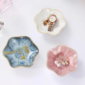 Lotus Leaf Jewelry Tray Heavyweight Kiln Glazed Ceramic Stops Ring Tangles on Nightstands Unique Aesthetic Decor Gift for Mom and Sister