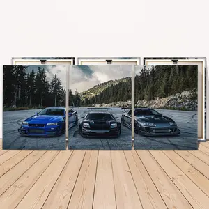Car Pattern Canvas Print Painting with Frame, 3 Counts/set Modern Artistic Wall Art Painting, Wall Art Decor for Home Living Room Bedroom Office, Art Wall Decoration