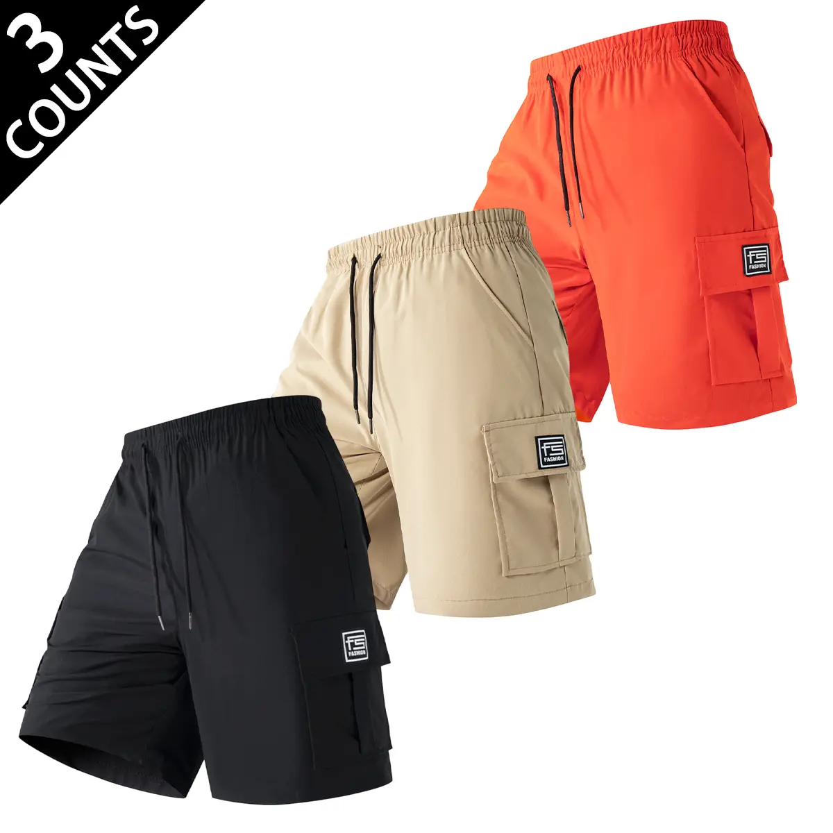 Men 3 Pack Casual Cargo Shorts Relaxed Fit Quick Dry Summer Shorts Multiple Color Choices Functional Side Pockets Comfort Drawstring Waist For Travel Beach Daily Activity Outfits