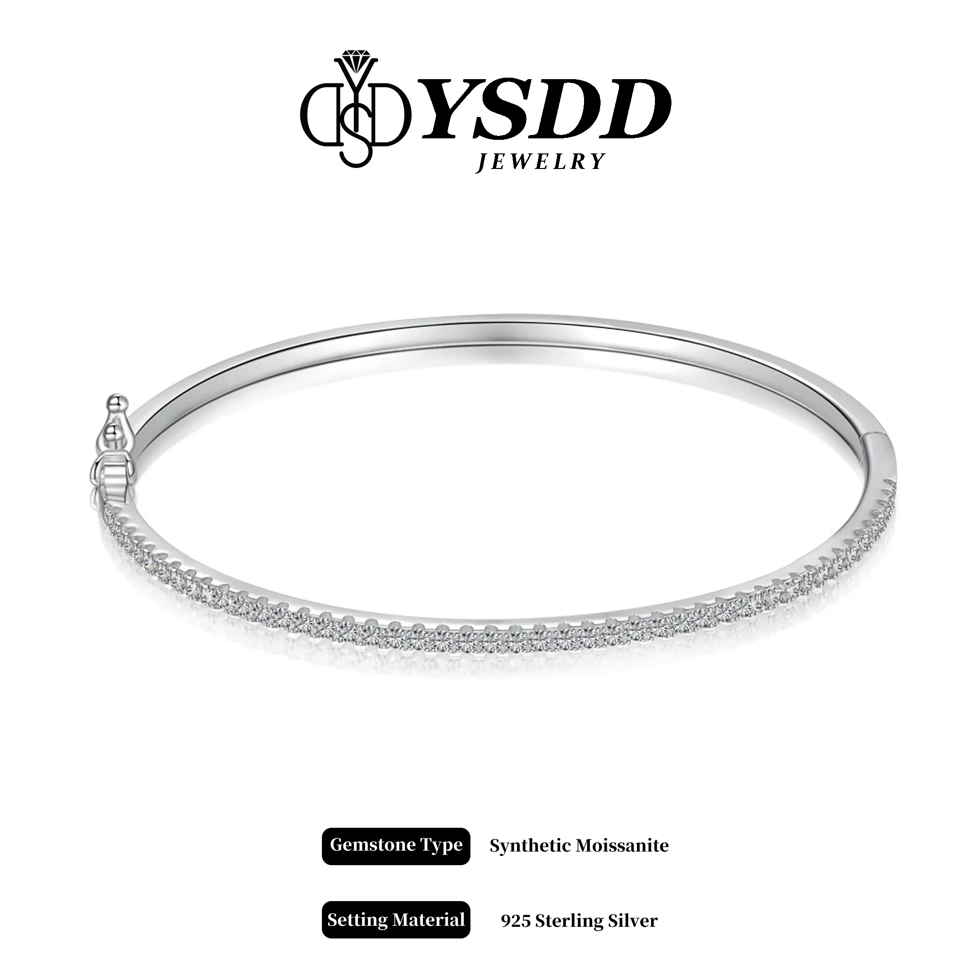 【4.20】4CT Classic Moissanite Bangle 15g 5.75''-7.75'' Wrist vvs Synthetic Moissanite Bracelet in 925 Sterling Silver