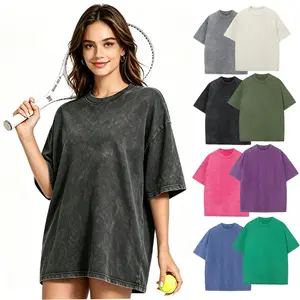 Oversized Acid Wash Tee 1/4 Pack, Unisex Heavyweight Cotton T-Shirt for Gym Workout, Vintage Washed Loose Fit Baggy Top Streetwear tshirt women