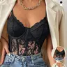 Sexy Bodysuit for Women, Lace Cami Bodysuit, Chic Fit, Contrast Lace Bodysuit