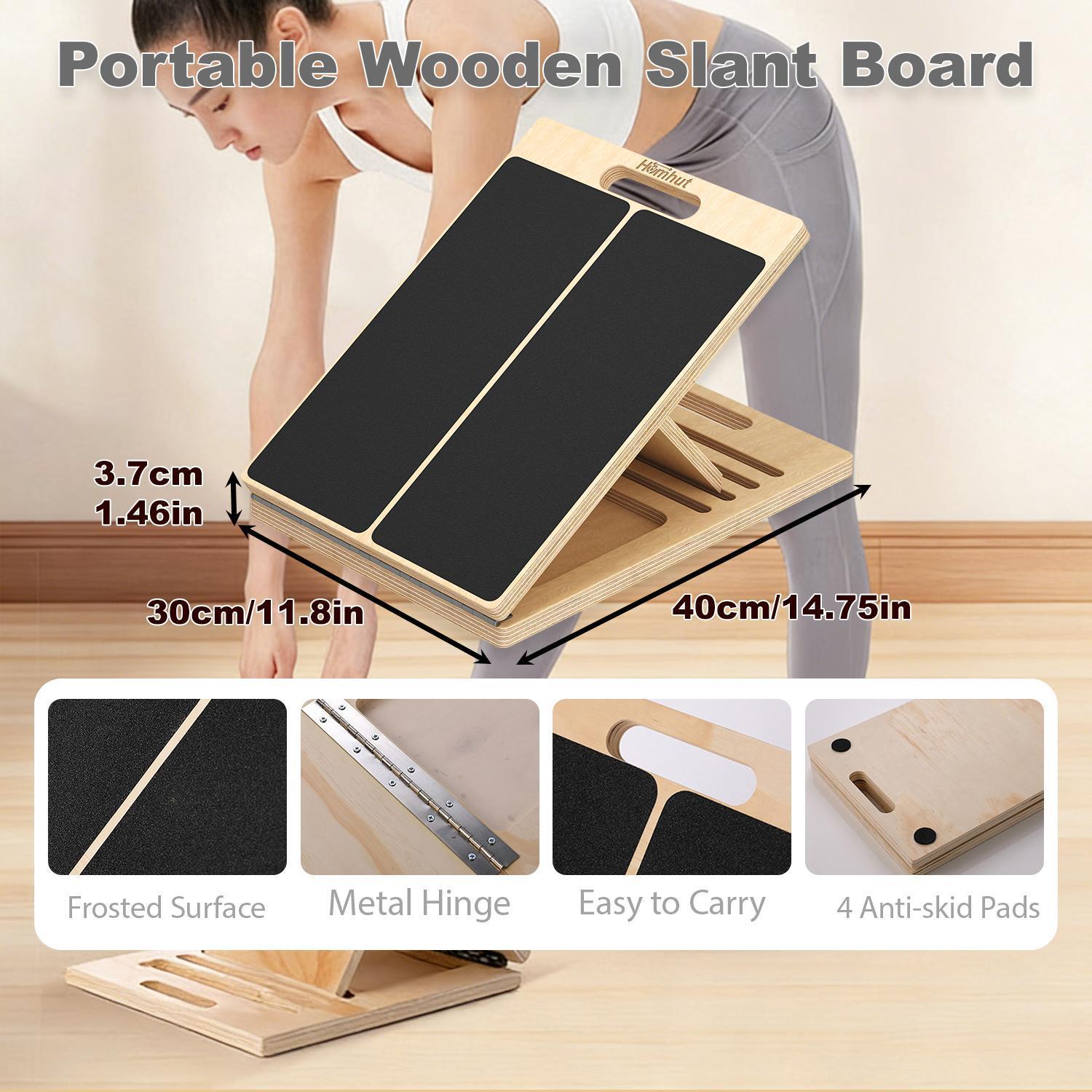 Homhut Wooden Calf Stretcher Slant Board Adjustable Incline Physical Therapy Equipment for Squats Pilates Ankle Heel Feet Leg Stretching Home Fitness