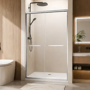 ARCH 56-60 Inch W x 72 Inch H Double Sliding Shower Door, Chrome Aluminum Frame, 1/4" Nano-Coated Clear Tempered Glass, Dual Stainless Steel Handles, Adjustable Width, Reversible Installation, Bathroom Shower Enclosure, Aluminium Alloy Material
