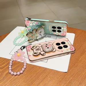 Honor GT Pro Mom Series Fashion Strap Lanyard Phone Holder Case For Compatible With Huawei Honor Gt Pro PC Cover and Impact Resistant Floral Embellished Cute Bear Protector Cases