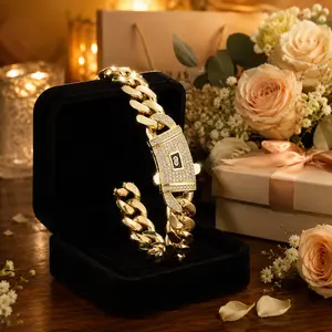 14K Gold Vacuum Plated Miami Cuban Link Chain Ice Out Hip Hop Bracelet 5A+ Canada Zircon CZ Unisex Jewelry Fashionable Gift for GF Men Boyfriend SummerVibe unisex Monaco Mexico & Micro Promise chains
