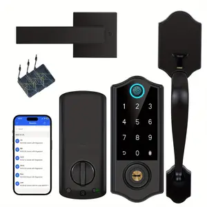 Keyless Entry Door Lock with Handle, Fingerprint Deadbolt Door Lock, Smart Door Locks for Front Door, Electronic Digital Keypad Lock, Easy to Install, Black, Satin Nickel, Aged Bronze