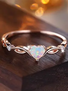 Elegant Heart-Shaped Synthetic Opal Ring, Silver Color Wedding Band Inspired by Birthstones, Alloy Material, Perfect for Brides, Engagements, Anniversaries