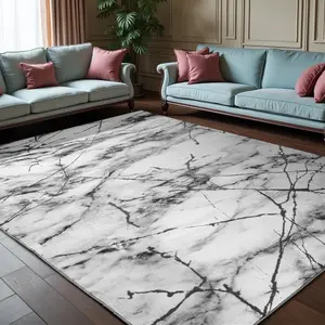 9x12 Large Machine Washable Rug, Vintage Marble Abstract Imitation Cashmere Print Non-Slip Carpet, Suitable For Living Room, Bedroom And Dining Room Low Pile Area Mat, Blue, Gold Gray, Silver Gray, Sizes 4x6, 5x7, 6x9, 8x10, 9x12 Feet