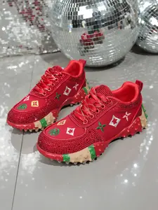 Women's Denim Patchwork Thick Sole Sneakers, Large Size Lace-Up Sport Shoes, Trendy Casual Footwear for Daily Wear