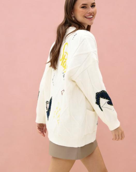 Fashionable Lazy Wind Embroidered Sweater Women's AutumnWinter 2025 New Letter Design Sense Loose Knit Sweater JacketWomen's Chunky Knit Cardigan Casual Knitwear fall sweaters