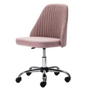 Vanity Chair with Wheels, Adjustable Swivel Makeup Chair, Armless Home Office Desk Chair, Upholstered Fabric Task Chair