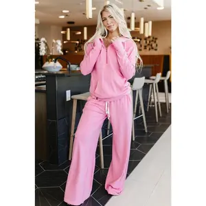 Performance Fleece Free Time Wide Leg Comf Pants - Pink Tulip