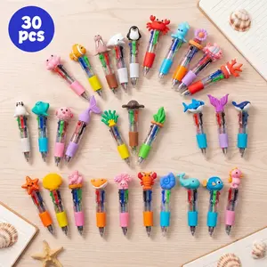 30-piece pack of four-color ocean animal ballpoint pens, cute mini multi-color ocean creature pens, suitable for children, adorable stationery, fun writing supplies, student gifts, portable.