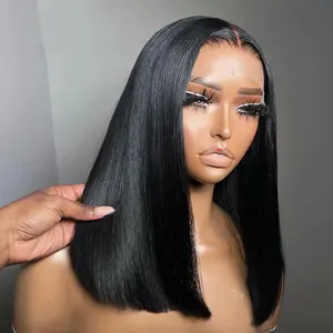 Bob Wig Human Hair 220% High Density 2x6 Transparent Lace Front Wigs Human Hair Pre Plucked Pre Cut Glueless Wigs For Black Women Short Straight Bob Wigs No Glue Lace Closure Wig 12 Inch #SummerVibes
